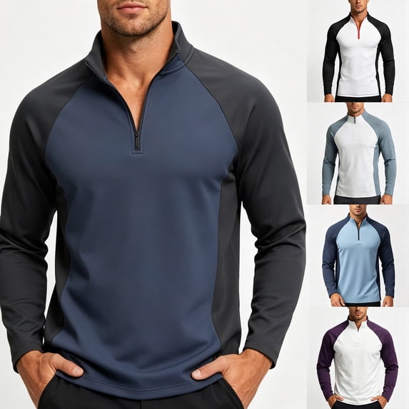 Fengqque Men's Long Sleeve Athletic Shirts 1/4 Pullover Zip Sun Protection Rash Guard UPF 50+ Outdoor Running T-Shirts White XL