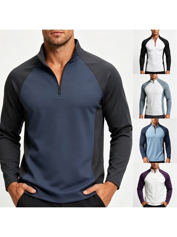 Men's Long Sleeve Athletic Shirts 1/4 Pullover Zip Sun Protection Rash Guard UPF 50+ Outdoor Running T-Shirts White XL