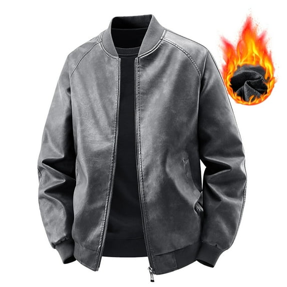 Fengqque Men's Long Sleeve Jacket Zipper Pockets Stand Collar Casual Outerwear Solid Baseball Jackets Gray L(L)