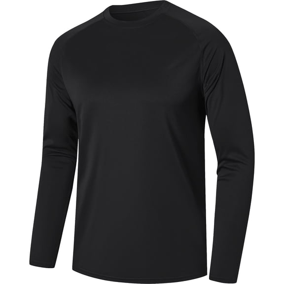 Fengqque Men's Long Sleeve Shirts Quick Dry Loose Moisture Wicking Sun Protection T-Shirts for Fishing Workout Gym Black XXL(XXL)