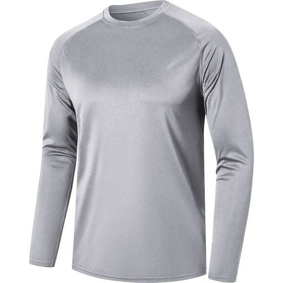 Fengqque Men's Long Sleeve Shirts Quick Dry Loose Moisture Wicking Sun Protection T-Shirts for Fishing Workout Gym Gray XXXL(XXXL)