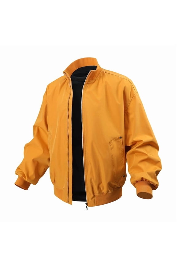 Men's Long Sleeved Stand Collar Lightweight Jackets Casual Windbreaker Stylish Light Fall Spring Golf Work Dress Business Yellow L(L)