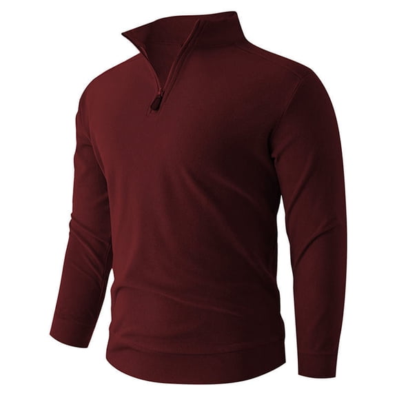 Fengqque Men's Long Sleeved Stand Collar Quarter Zipper Slim Fit Pullover Sweater Casual Sweatshirt Wine XS