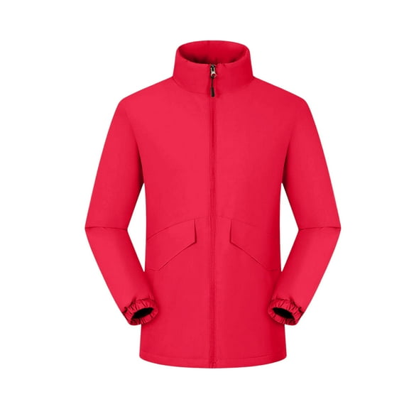 Fengqque Men's Long Sleeved Stand Collar Thickened with Cotton Jackets Full Zip Lightweight Outdoor Hiking Jackets Winter Coats Red M(M)