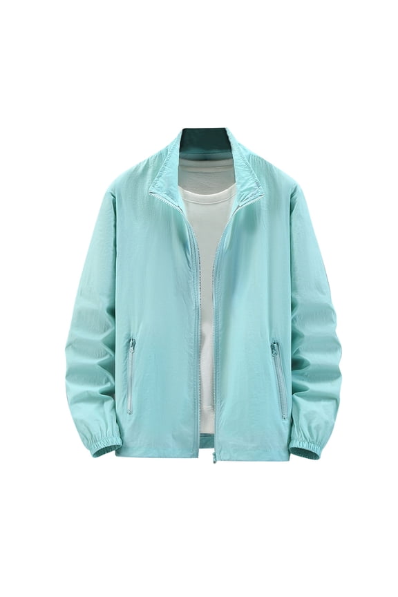 Men's Long Sleeved Ultra Light UV Resistant Jackets Full Zip Lightweight Jacket Casual Coats with Pockets Light Blue S