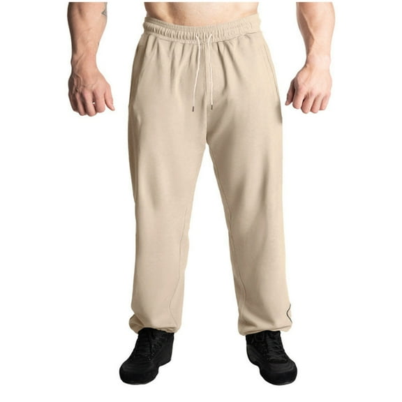 Fengqque Men's Lounge Pants Wide Leg Drawstring Elastic Waist Casual Trousers Lightweight Travel Pants with Pockets Beige 10(XL)