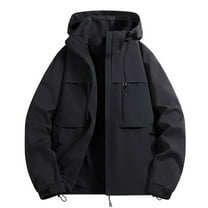 Fengqque Men's Outdoor Waterproof Jacket Lightweight Windproof Rainproof Outdoor Jacket Sports Windbreaker Casual Solid Color Pockets Zipper Jacket Long Sleeve Hooded Outwear Coat