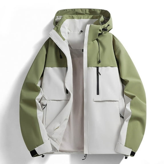 Fengqque Men's Outdoor Waterproof Jacket Lightweight Windproof Rainproof Outdoor Jacket Sports Windbreaker Casual Solid Color Pockets Zipper Jacket Long Sleeve Hooded Outwear Coat