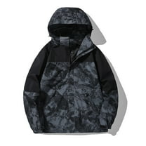 Fengqque Men's Outdoor Waterproof Jacket Lightweight Windproof Rainproof Outdoor Jacket Sports Windbreaker Pocket Stand Up Collar Zipper Long Sleeved Hooded Casual Camouflage Jacket Outdoor Coat