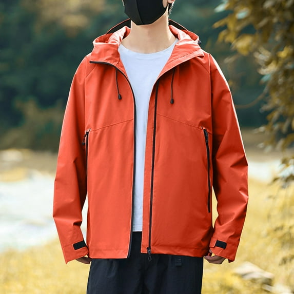 Fengqque Men's Outdoor Waterproof Jacket Lightweight Windproof Rainproof Outdoor Jacket Sports Windbreaker Solid Color Outdoor Hiking Long Sleeve Hooded Outwear Jackets