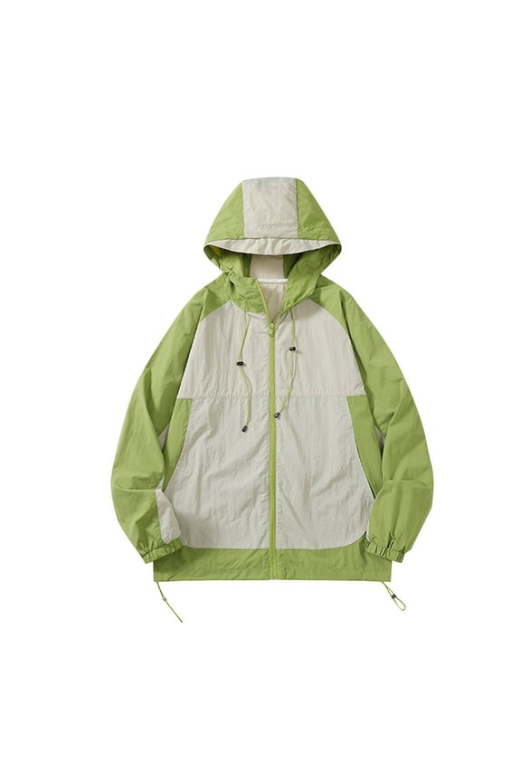 Men's Outdoor Waterproof Jacket Lightweight Windproof Rainproof Outdoor Jacket Sports Windbreaker Thin Quick-dry Ventilate Color Contrast Splice Loose Fallow Clothing Coat