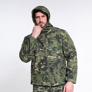 Fengqque Men's Outdoor Waterproof Jacket Lightweight Windproof Rainproof Outdoor Jacket Sports Windbreaker Warm Fleece Soft Outdoor Jacket Camouflage