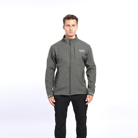 Fengqque Men's Outdoor Waterproof Jacket Lightweight Windproof Rainproof Outdoor Jacket Sports Windbreaker Outdoor Soft Warm Fleece Sports Stand-up Collar Jacket