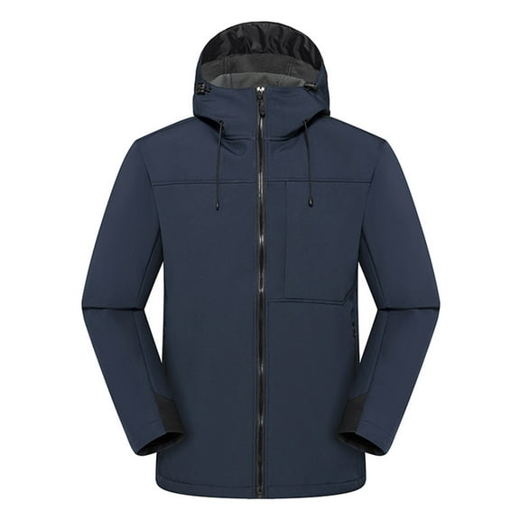Fengqque Men's Outdoor Waterproof Jacket Lightweight Windproof Rainproof Outdoor Jacket Sports Windbreaker Solid Color Mountaineering Warm Zipper Multi-pocket Long Sleeve Jacket