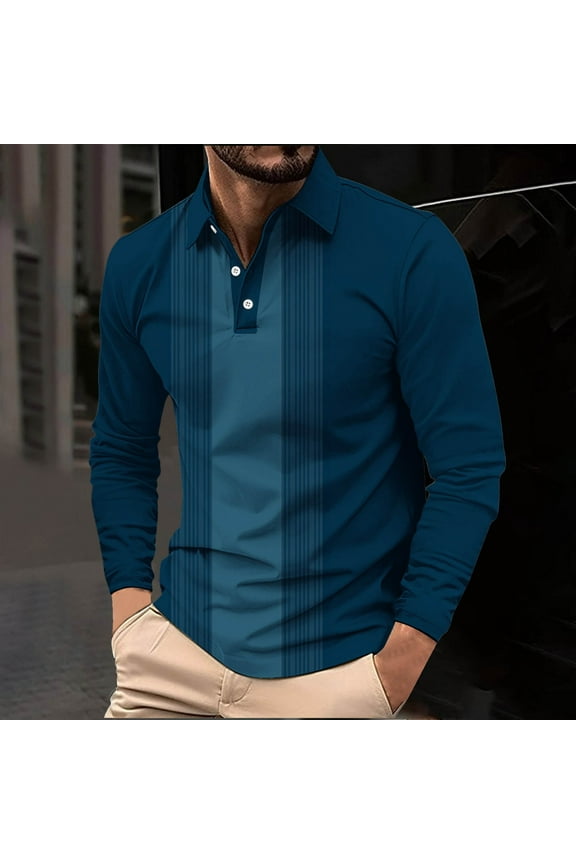 Men's Pattern Long Sleeved Lapel Quarter Button Business Self-cultivation Casual Dress Shirts Blue XXXXXL(XXXXXL)