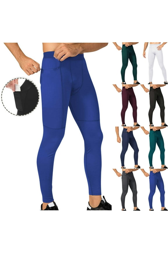 Men's Pocket Compression Pants, Performance Athletic Sports Leggings Gym Tights for Running Yoga Workout Sports White 10(XL)