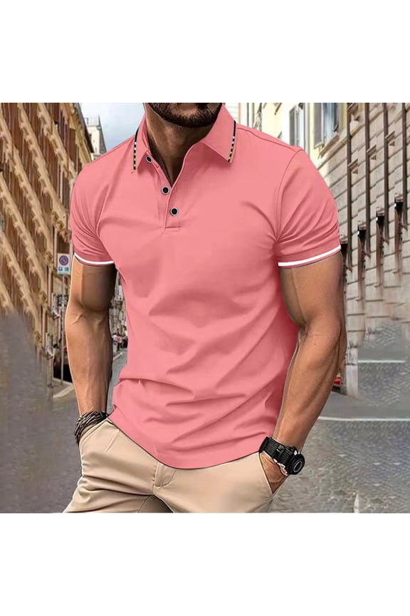 Men's Polo Shirts Short Sleeve Golf Shirt Casual Lightweight Work Shirts with 3 Buttons Pink 10(XL)