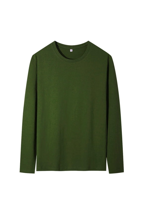 Men's Regular-Fit Long-Sleeve Crewneck T-Shirts thermal Underwear Top Comfortable Pajamas Army Green L(L)