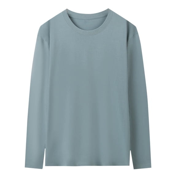 Fengqque Men's Regular-Fit Long-Sleeve Crewneck T-Shirts thermal Underwear Top Comfortable Pajamas Light Blue XXL