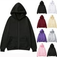 thumbnail image 1 of Fengqque Men's Round Neck Long Sleeved Solid Color Loose Hooded Cardigan Zipper Sweatshirt Top with Pockets White 12(XL), 1 of 7
