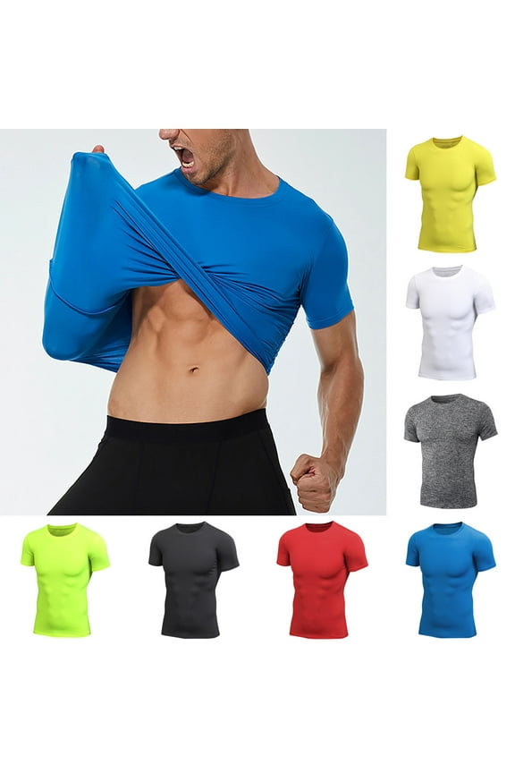 Men’s Running Gym Workout Short Sleeve Moisture Wicking Crew Neck T Shirts Athletic Sport Tee Tops Yellow XL(XL)