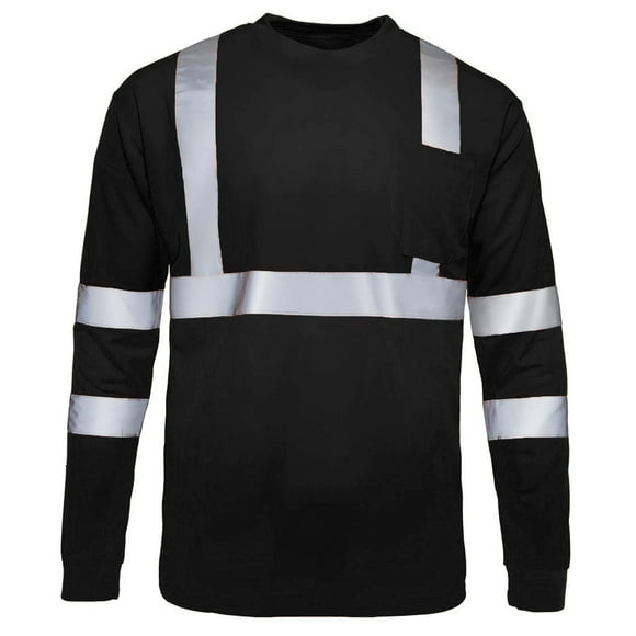 Men's Safety Shirt Long Sleeve Round Neck Comfortable High Visibility Reflective Breathable T Shirt Black S(S)