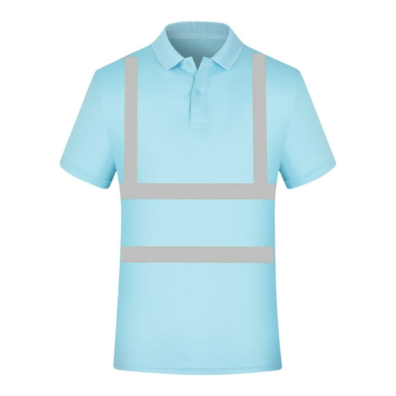 Fengqque Men's Safety Shirts High Reflective Short Sleeve Polo Shirts Quarter Button with Pocket Breathable Workwear Sky Blue 8(L)