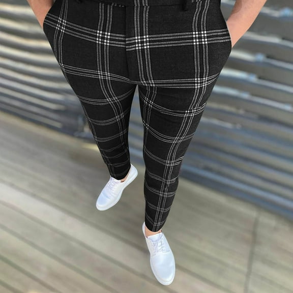 Fengqque Men's Self-cultivation Lightweight Stretch Straight Tube Daily Thin Casual Business Striped Pants Black 14(XXXL)