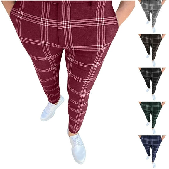 Fengqque Men's Self-cultivation Lightweight Stretch Straight Tube Daily Thin Casual Business Striped Pants Red 10(XL)