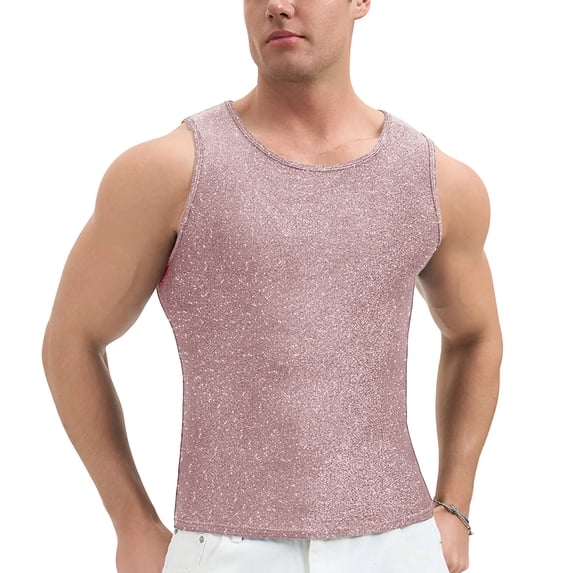 Fengqque Men's Sequin Tank Top Sparkly Metallic Sleeveless T Shirt Fitness Workout Summer Slim Fit Party Top Pink M(M)