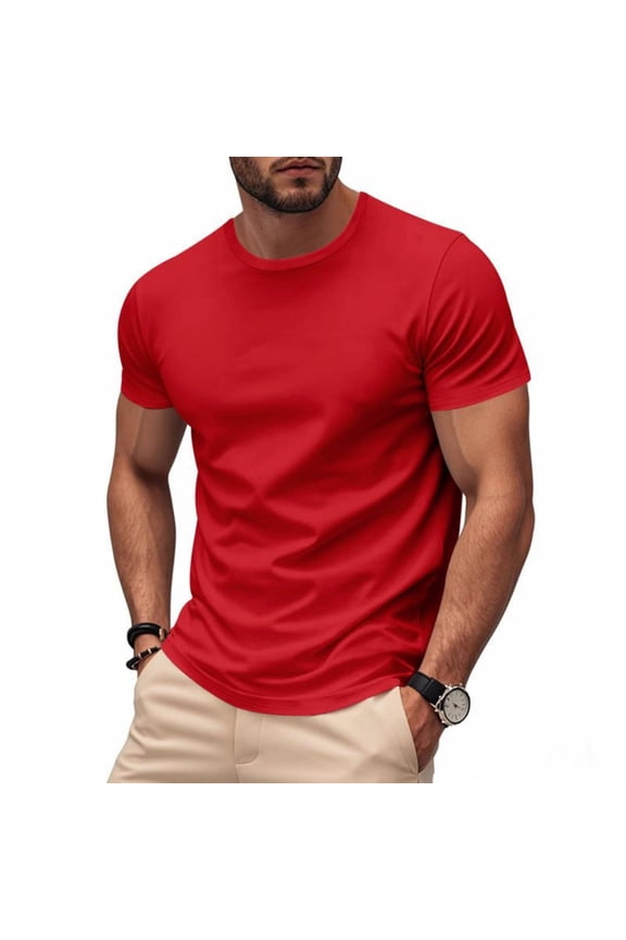 Men's Shirts Quick Dry Moisture Wicking Short Sleeve Round Neck Mesh Athletic T-Shirts Red XL(XL)