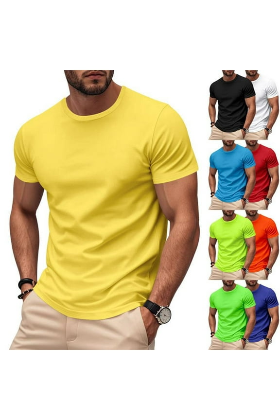 Men's Shirts Quick Dry Moisture Wicking Short Sleeve Round Neck Mesh Athletic T-Shirts Yellow XL(XL)