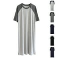 thumbnail image 1 of Fengqque Men's Short Sleeved Round Neck Cotton Sleeper Robe Loose Solid Color Ice Silk Thin Home Sleeper Robe Navy XL(XL), 1 of 8