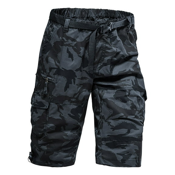 Fengqque Men's Shorts Loose Straight Leg Pants Oversized Multi Pocket Casual Cropped Pants Pure Cotton Shorts Camouflage 6(M)