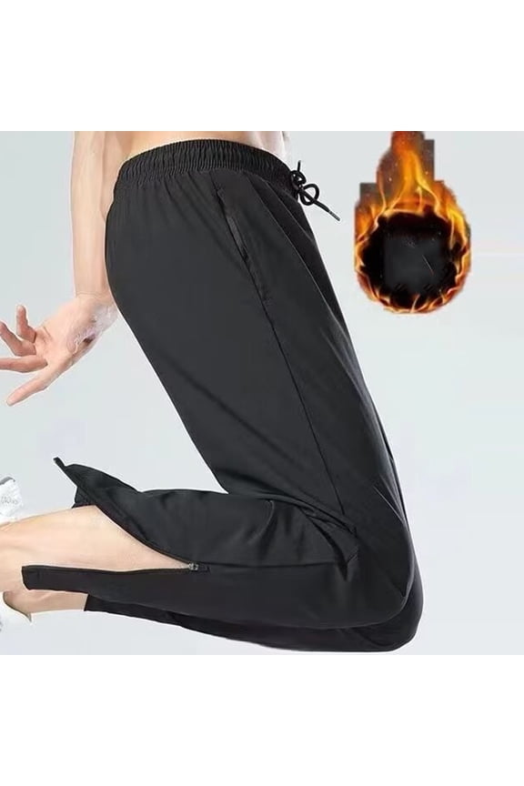 Men's Side Half Zipper Loose Straight Leg Pants Elastic Waist Drawstring Pocket Outdoor Jogging Pants Black XXL(XXL)