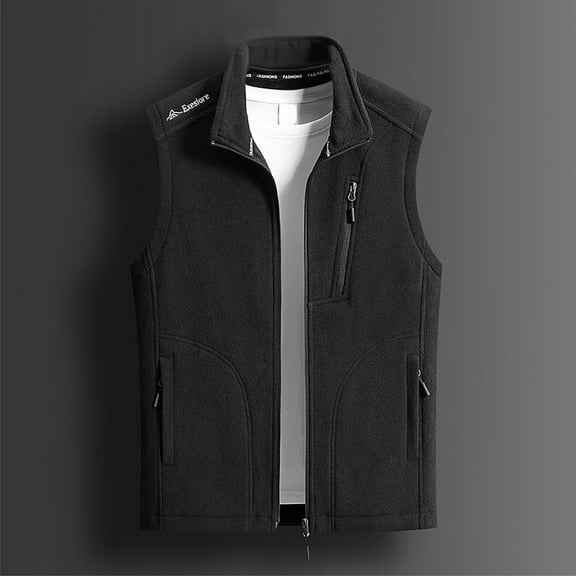 Fengqque Men's Sleeveless Fleece Jackets Full Zip Lightweight Jacket Casual Soft Warm Coats with Pockets Black L(L)