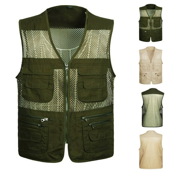 Fengqque Men's Sleeveless Lightweight Outdoor Fishing Work Mountaineering Sports Outdoor Vest Jacket Multi Pockets Navy 10(XL)