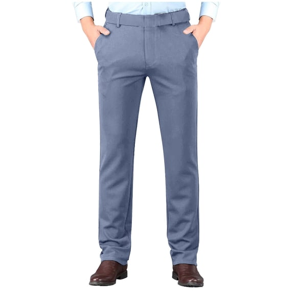 Fengqque Men's Slim‑Fit Stretch Dress Pants Business Casual Expandable Waist Trousers with Pockets Gray 40