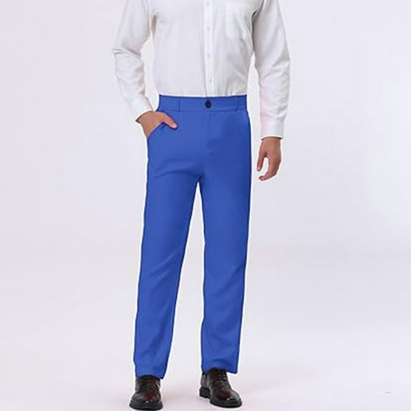 Fengqque Men's Slim Fit and Comfortable Casual Pants Straight Tube Elastic Waist Pants with Pockets Blue 12(XXL)