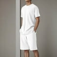 thumbnail image 1 of Fengqque Men's Solid Casual Short Pants Short Sleeve V-Neck Shirt 2PC Set, 1 of 5