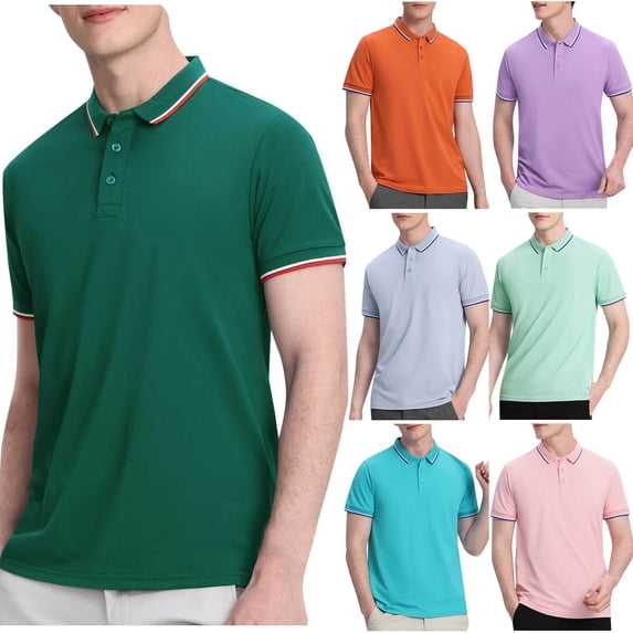 Fengqque Men's Solid Color Casual Fashion Short Sleeve Lapel Quarter Button Business Dress Shirt Sky Blue XL(XL)