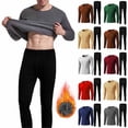 thumbnail image 1 of Fengqque Men's Solid Color Crew Neck thermal Underwear Set, Thick Fleece Lined Elastic Warm Base Layer Top & Pants Wine-A XS, 1 of 6