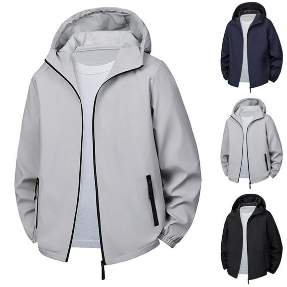 Fengqque Men's Solid Color Fashion Long Sleeved Pocket Full Zipper Casual Loose Hoodies Jacket Coat Gray XL(XL)