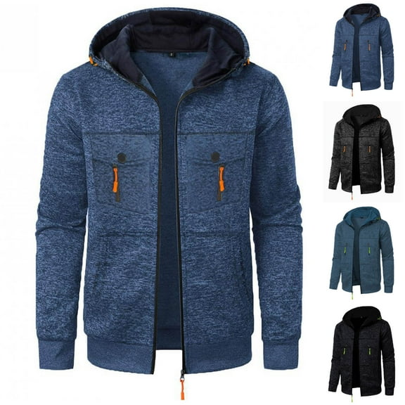 Fengqque Mens Fashion Casual Hoodies Full Zip Cardigan Casual Regular Long Sleeved Fit Hooded Jacket Navy XL(XL)