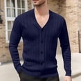 thumbnail image 1 of Fengqque Men's Solid Color Long Sleeved V-neck Self-cultivation Jacquard Sweater Knitted Cardigan Jacket Navy S(S), 1 of 7