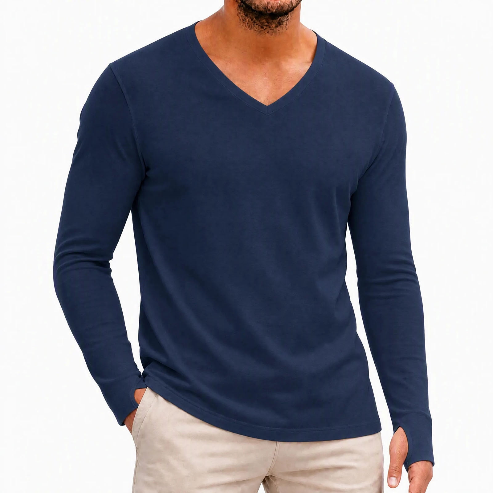 Fengqque Men's Solid Color V Neck thermal Long Sleeve Shirt Soft ...