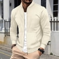 thumbnail image 1 of Fengqque Men's Solid Color Waffle Long Sleeved Stand up Collar Zipper Cardigan Jacket Men's Long Sleeved Jacket Khaki XL(XL), 1 of 9