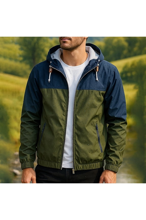 Men's Sports and Fitness Jacket Pockets Zippered Anti Splash Long Sleeved Hooded Casual Jacket Army Green S(S)