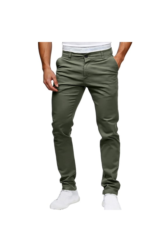 Men's Straight Leg Pants Stretch Button Plus Size Slim Fit Work Trousers with Pockets Army Green L(L)