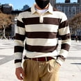 thumbnail image 1 of Fengqque Men's Striped Long Sleeve Polo Shirt Classic Turn Down Collar Button Placket Relaxed Fit Casual Rugby Top Brown XXXL, 1 of 9